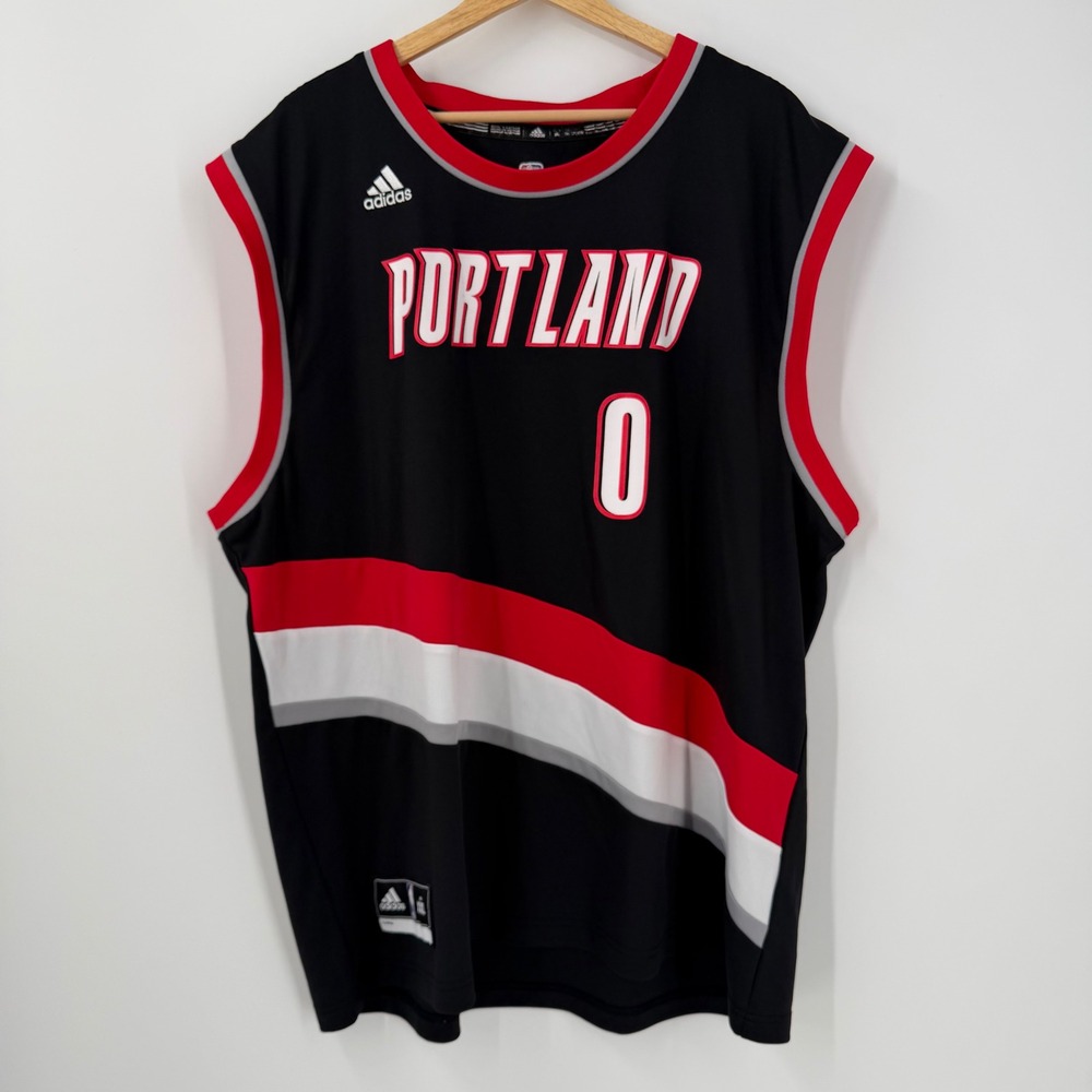 Adidas Portland Trail Blazers Damian Lillard 0 Jersey Mens XXL Black Red NBA